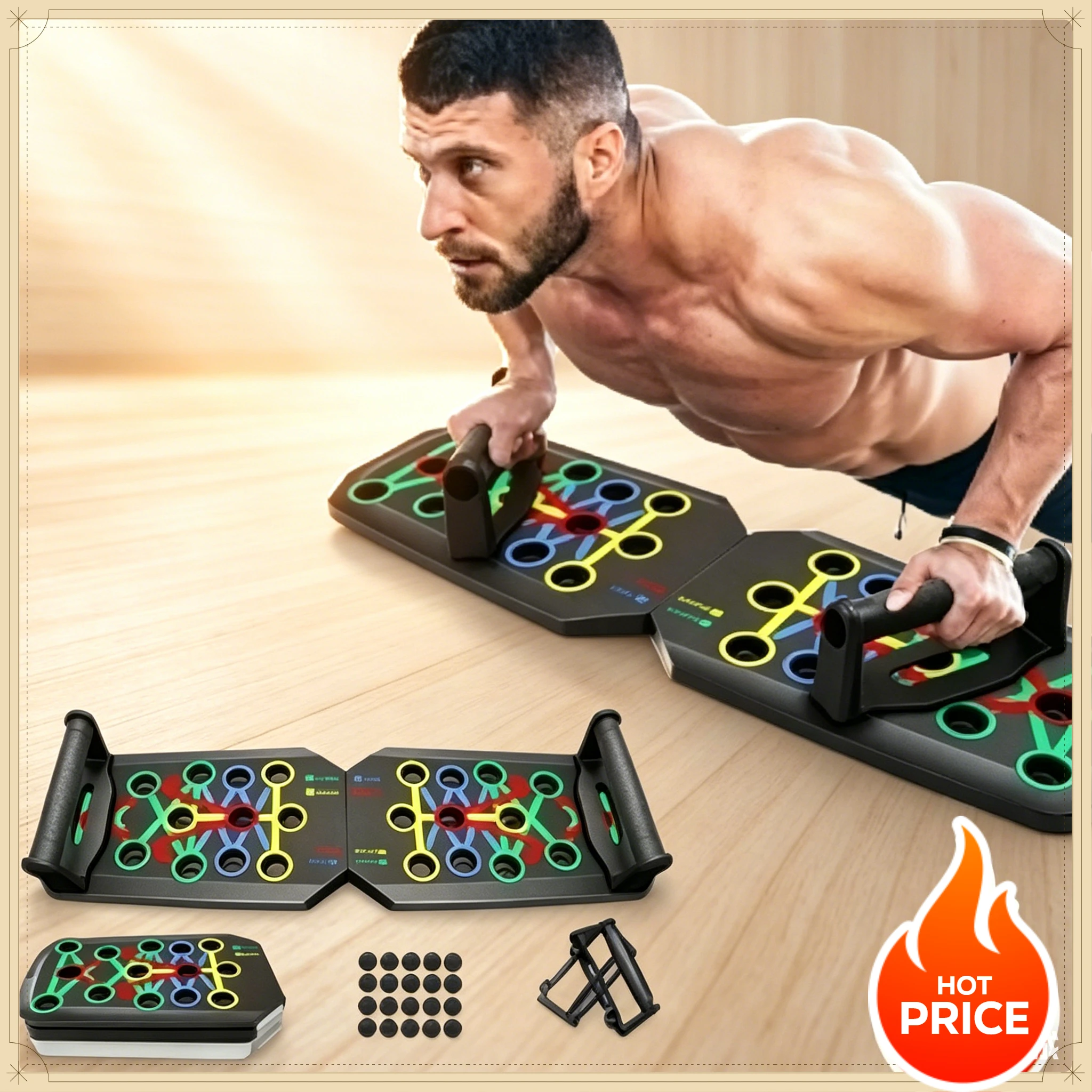 Push Up Board Foldable Multi Function - Panca pieghevole per flessioni multifunzionale per