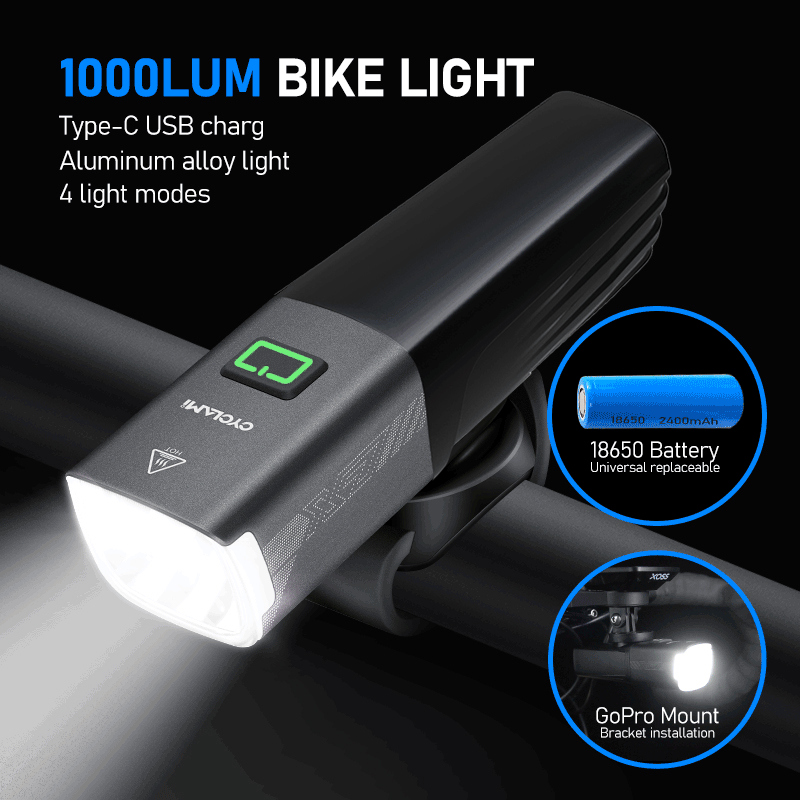 Rechargeable Bicycle Headlight 1000 Lumen - CYCLAMI X7 Reality 1000 Lumen Luce