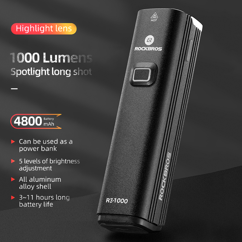 ROCKBROS Luce per bici Torcia  - Rechargeable Bicycle Headlight 1000 Lumen recensione e prezzo